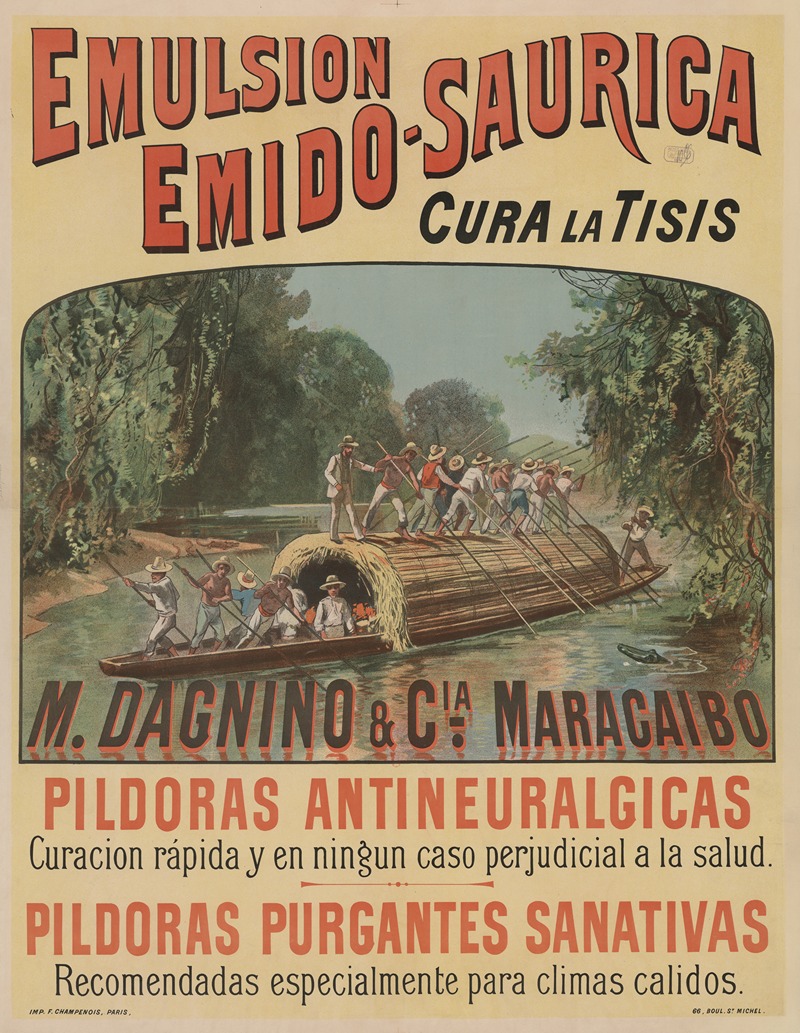 Imp. F. Champenois - Emulsion Emido – Saurica, cura la tisis. M. Dagnino & Cia, Maracaibo Vénézuela