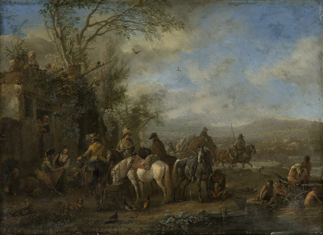 Philips Wouwerman - Armed Riders in Front of an Inn