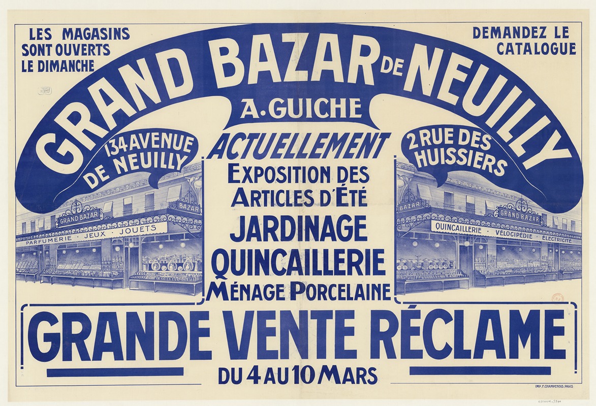 Imp. F. Champenois - Grand bazar de Neuilly, A. Guiche