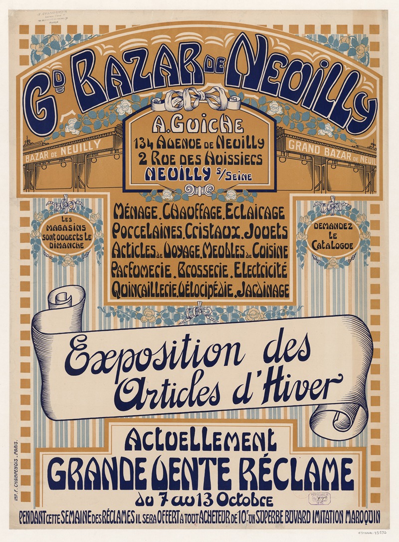 Imp. F. Champenois - Grand Bazar de Neuilly. A. Guiche