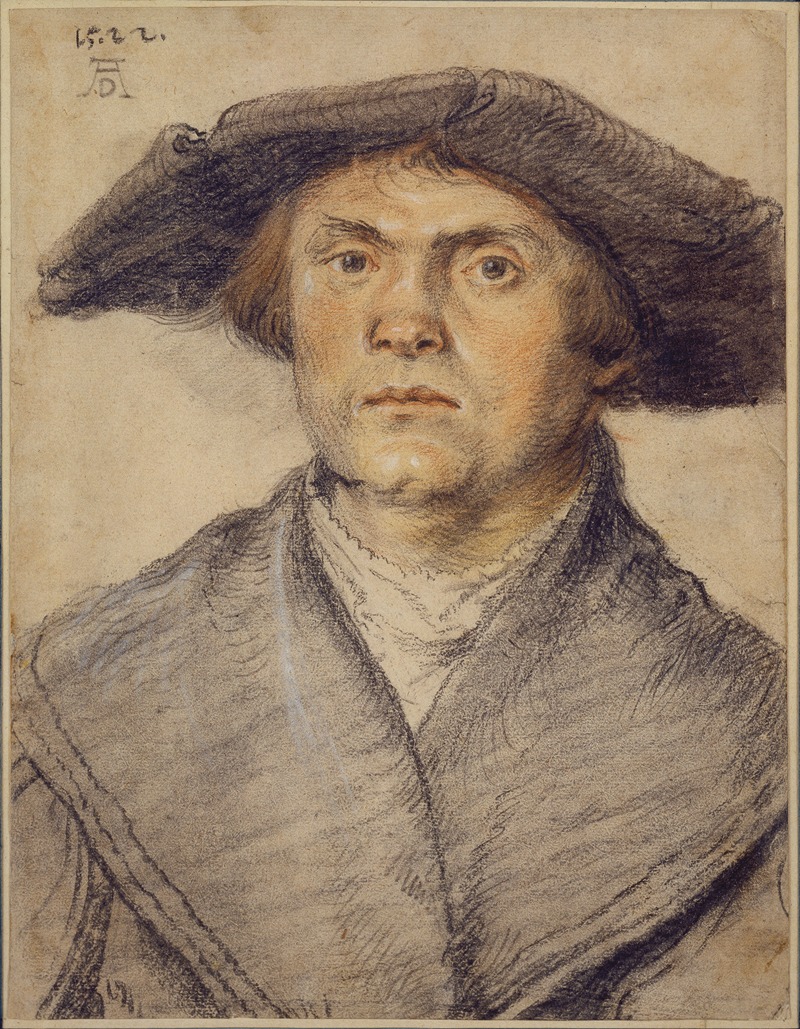 Wolf Huber - Portrait of a Man Waering a Fur-Lined Coat and Broad-Rimmed Hat