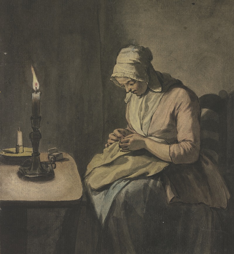 Wybrand Hendriks - Frau im Kerzenschein bei der Handarbeit