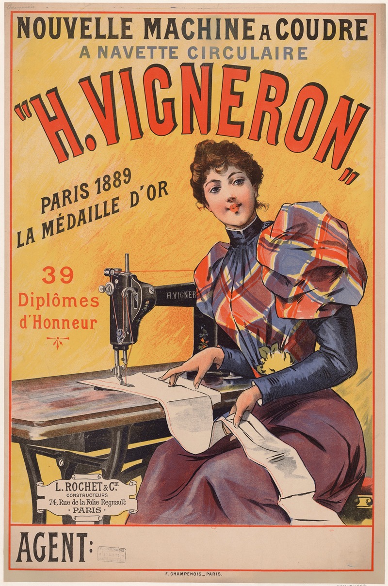 Imp. F. Champenois - Nouvelle machine à coudre à navette circulaire ‘H. Vigneron’