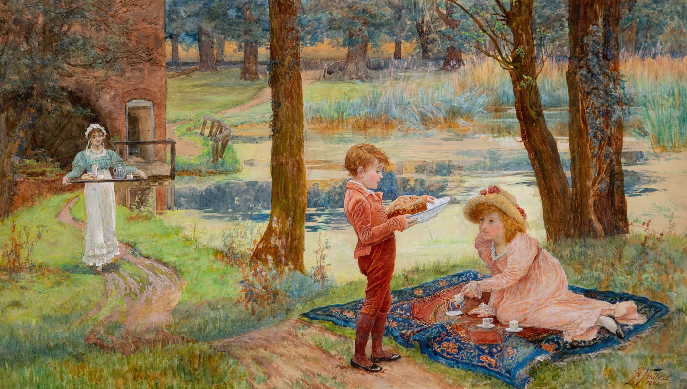 Alice Mary Havers - Tea party by the pond