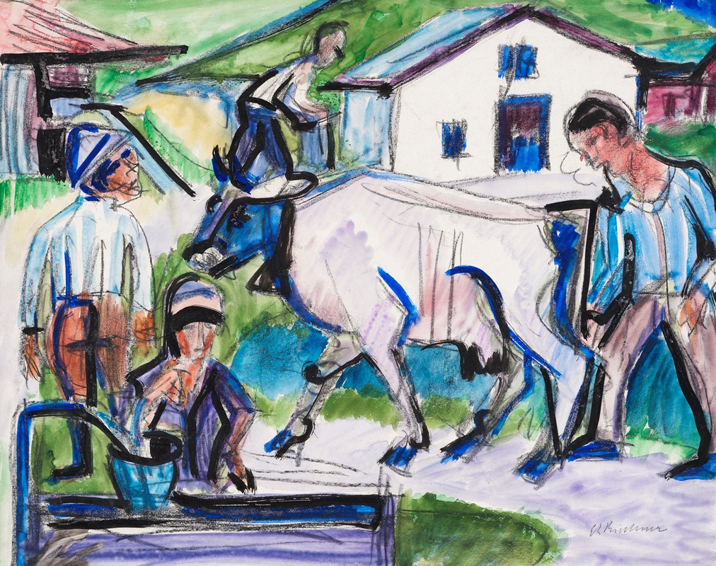 Ernst Ludwig Kirchner - Bauern mit Kuh