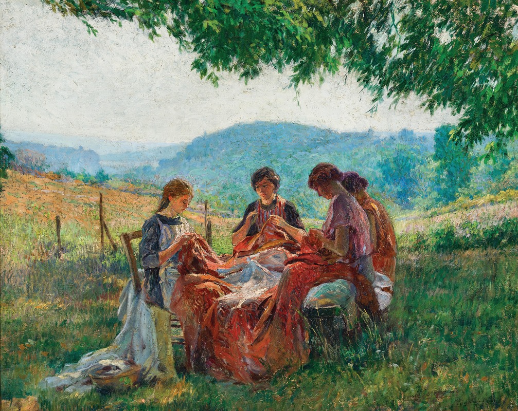 Eugène Béringuier - Sewing Lessons in the Garden