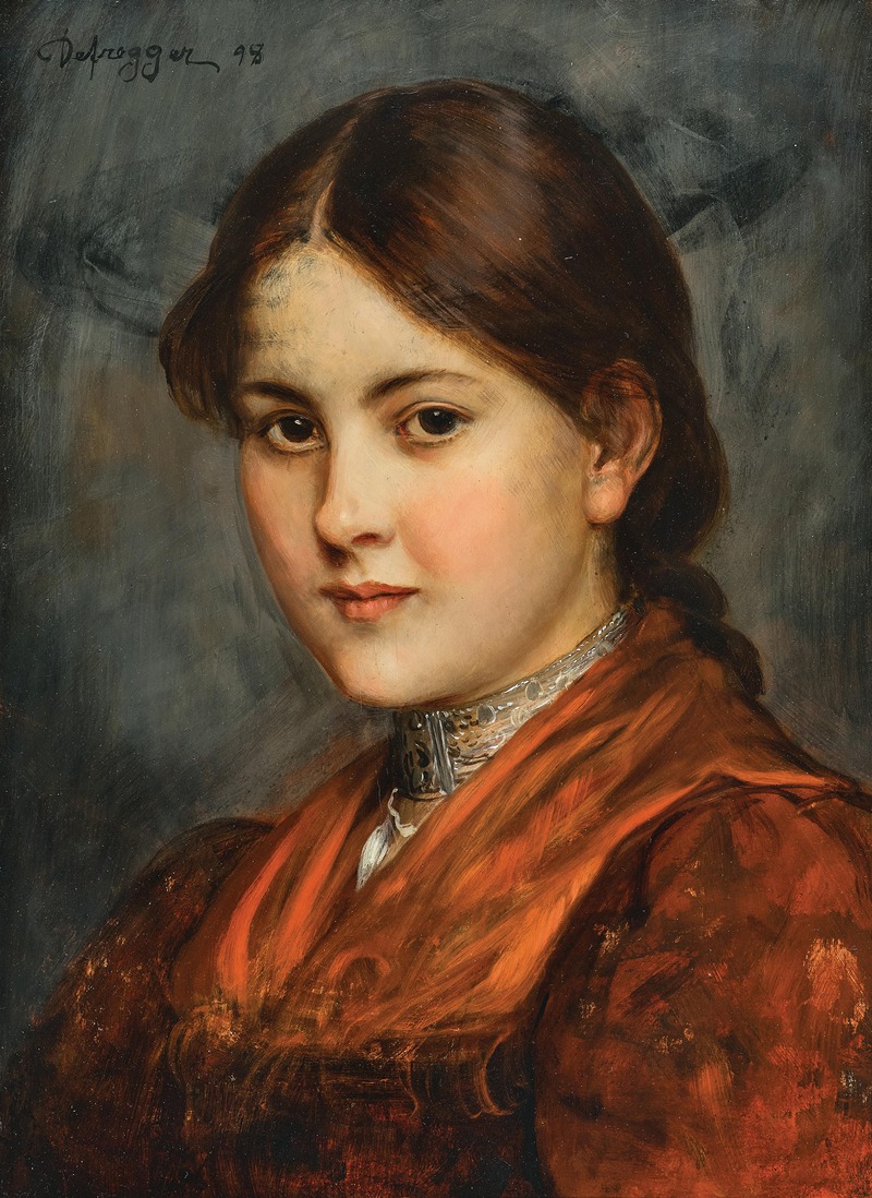 Franz von Defregger - A Young Girl in a Traditional Costume with Silver Choker