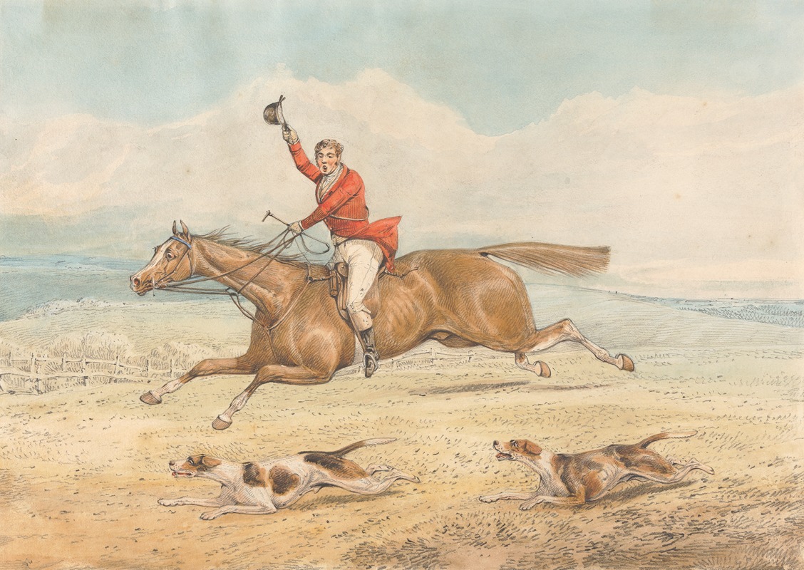 Henry Thomas Alken - A Whipper-In and a Couple of Hounds Running Hard in Open Country