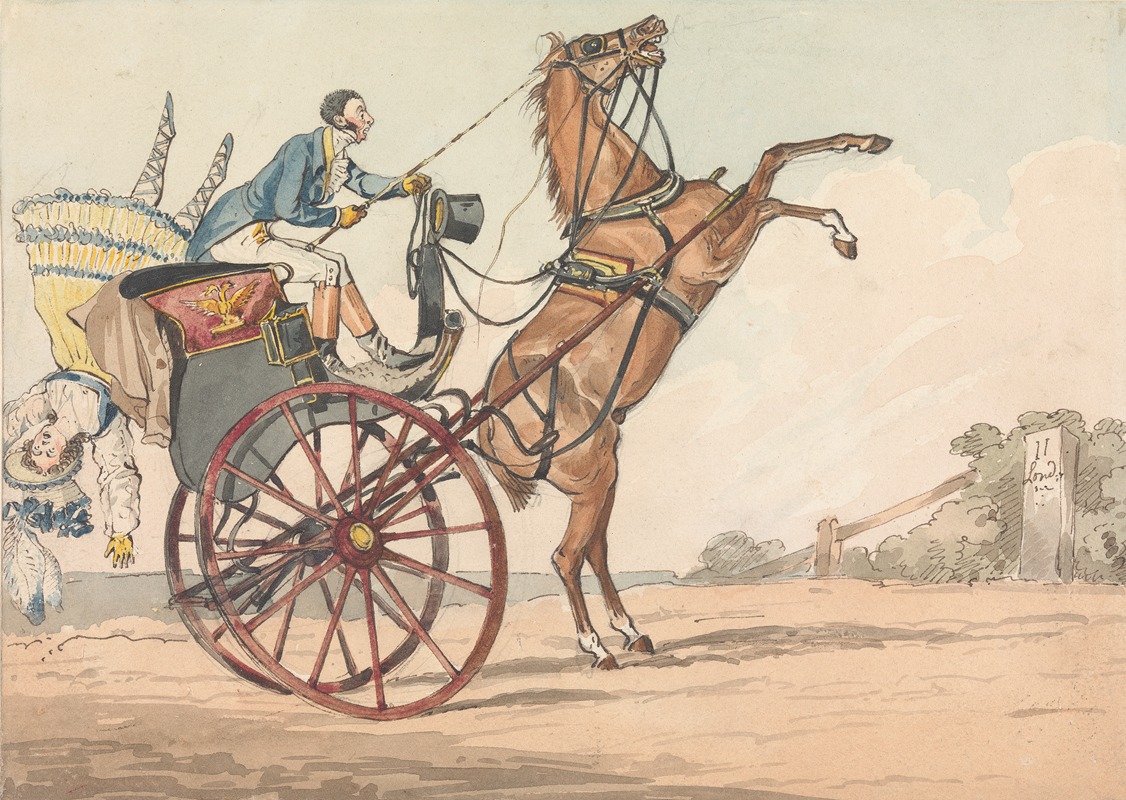 Henry Thomas Alken - ‘Sporting Discoveries, or the Miseries of Driving;’ … Up and Down, or the Endeavor to Discover Which Way Your Horse is Inclined to Come Down, Backwards or Forwards