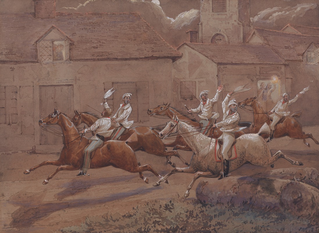 Henry Thomas Alken - The Night Riders of Nacton; The Finish. Nacton Church and Village