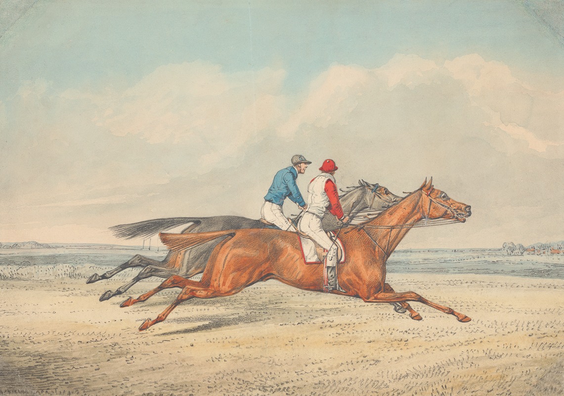 Henry Thomas Alken - Two Jockeys Galloping Neck and Neck to Right