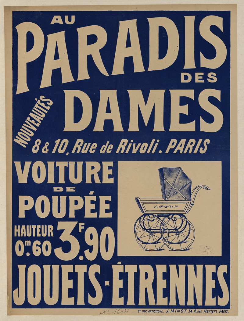 Imp. J. Minot - Au Paradis des Dames, nouveautés, 8 & 10 rue de Rivoli, Paris