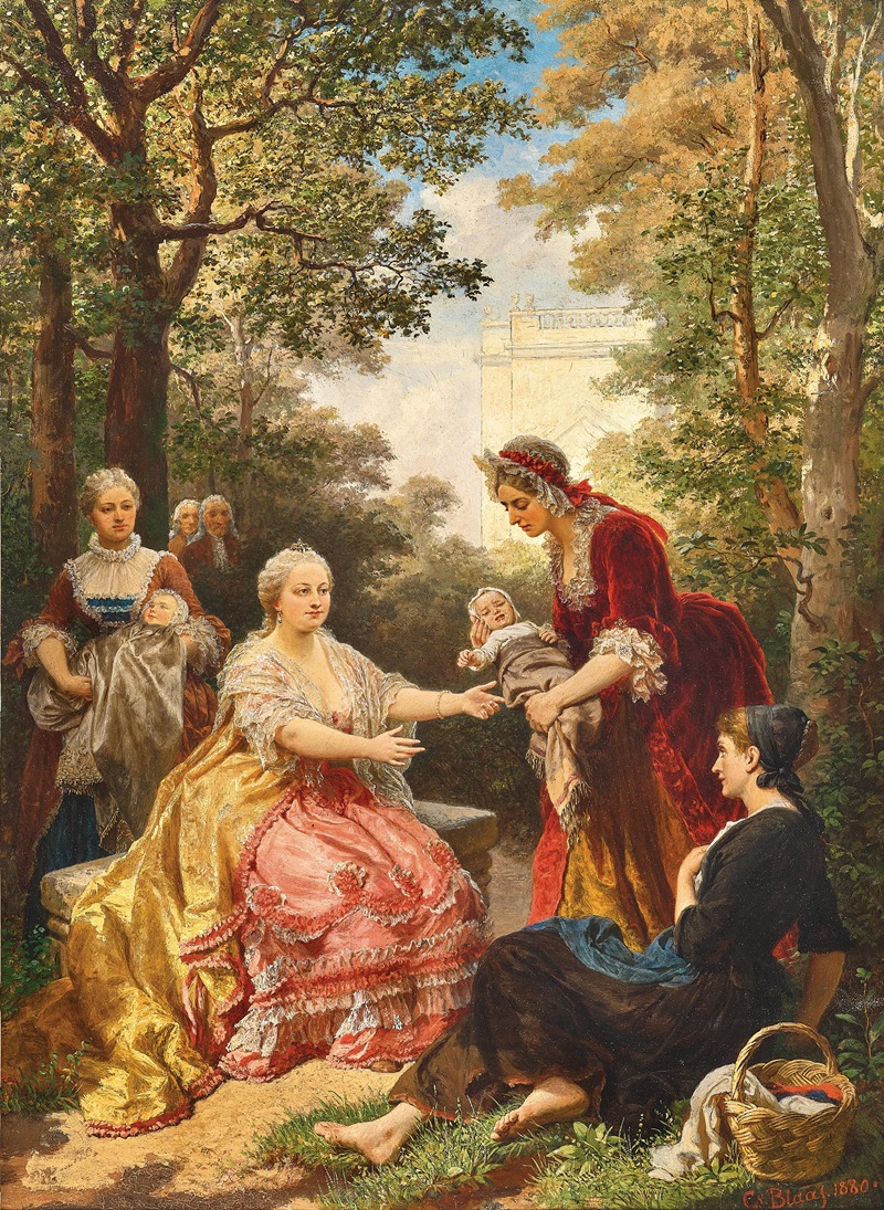 Karl von Blaas - Empress Maria Theresa Taking Care of the Infant of a Poor Woman in the Garden of Schönbrunn Palace