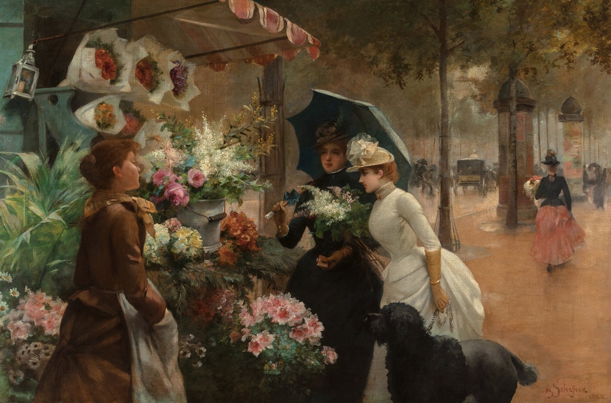 Louis Marie De Schryver - Flower Seller, Rainy Day