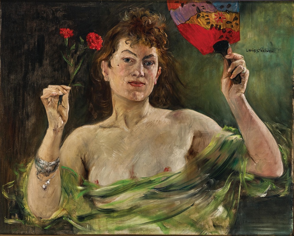 Lovis Corinth - Girl with fan and carnations