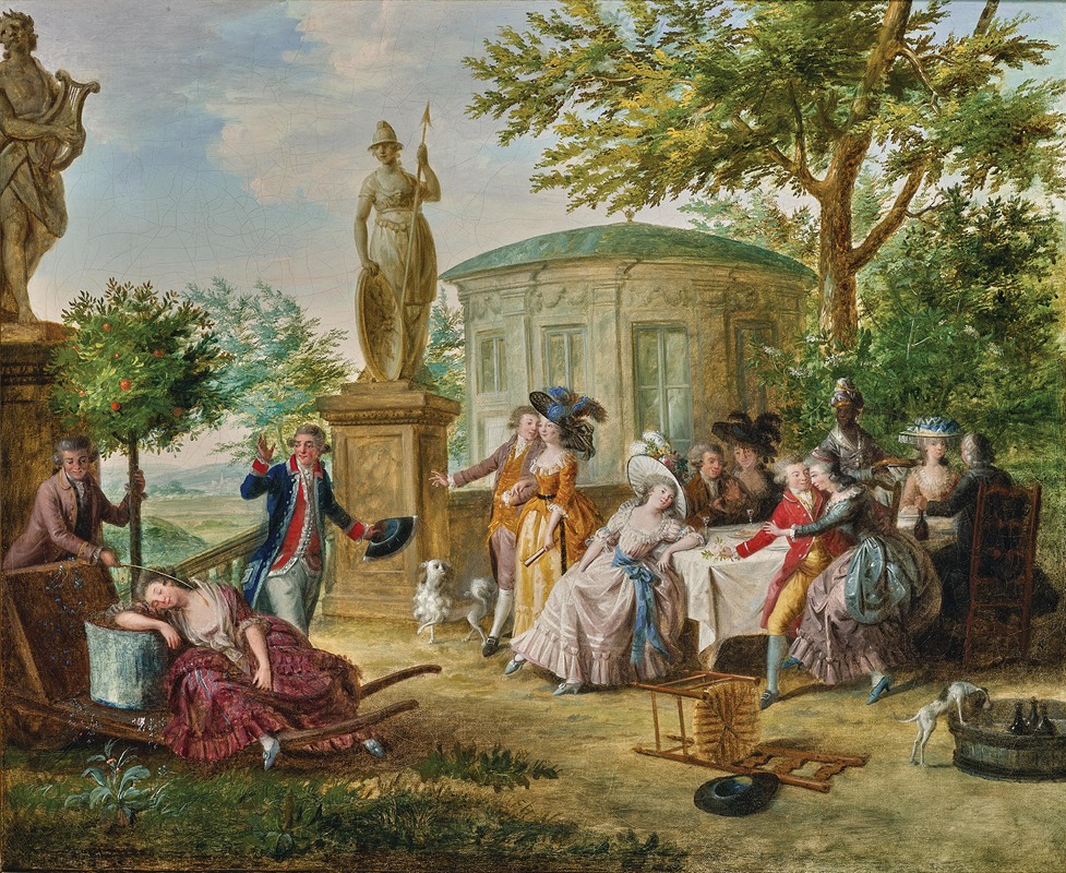 Niklas Lafrensen - Elegant figures dining in a classical garden