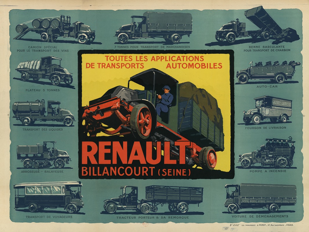 Imp. J. Minot - Renault Billancourt. Toutes les applications de transports automobiles