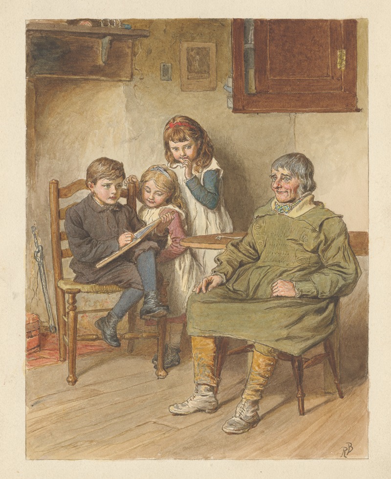 Robert Barnes - Boy Sketching a Man with Two Girls Watching