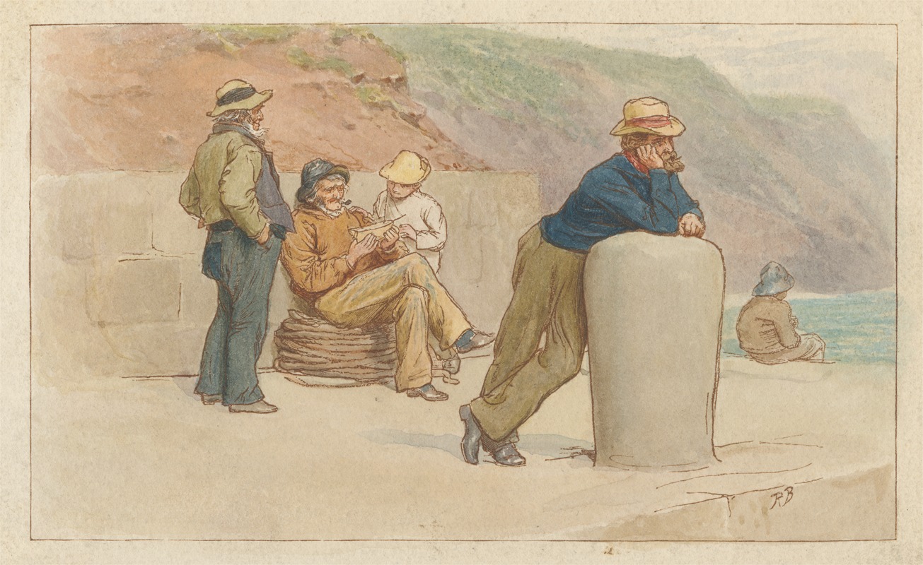 Robert Barnes - Three Men and Two Boys Sitting on a Pier