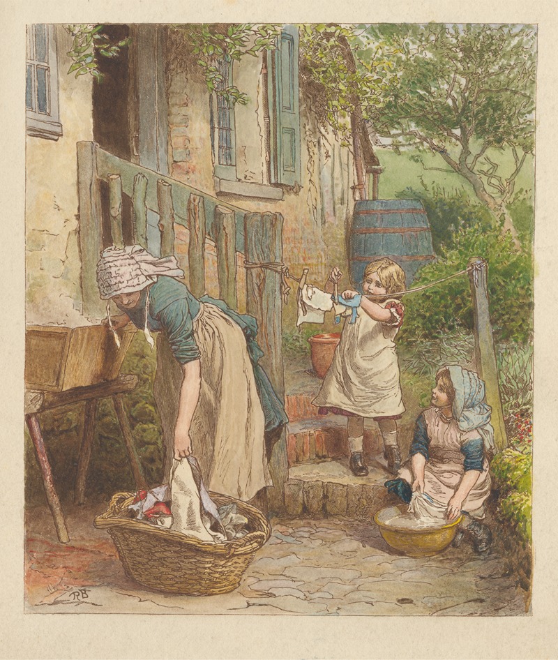 Robert Barnes - Woman Doing Laundry with Two Girls