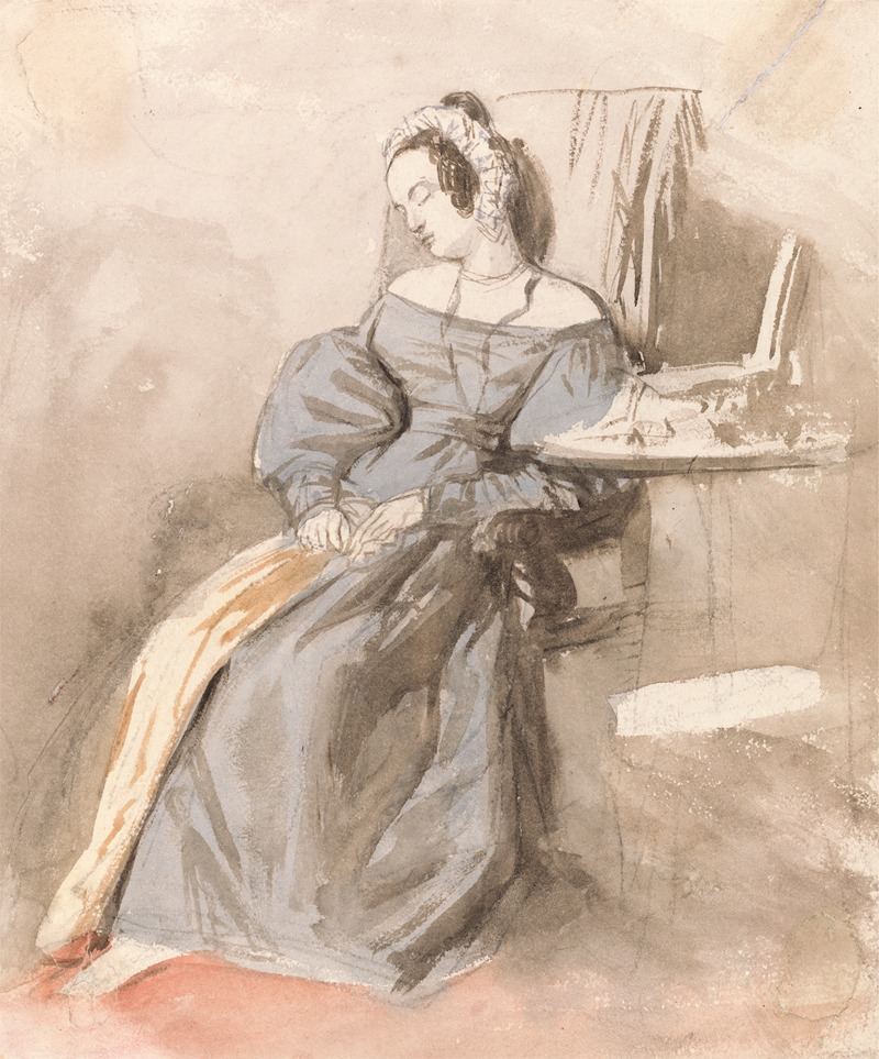 Alfred Edward Chalon - Study of a Lady Asleep in a Chair