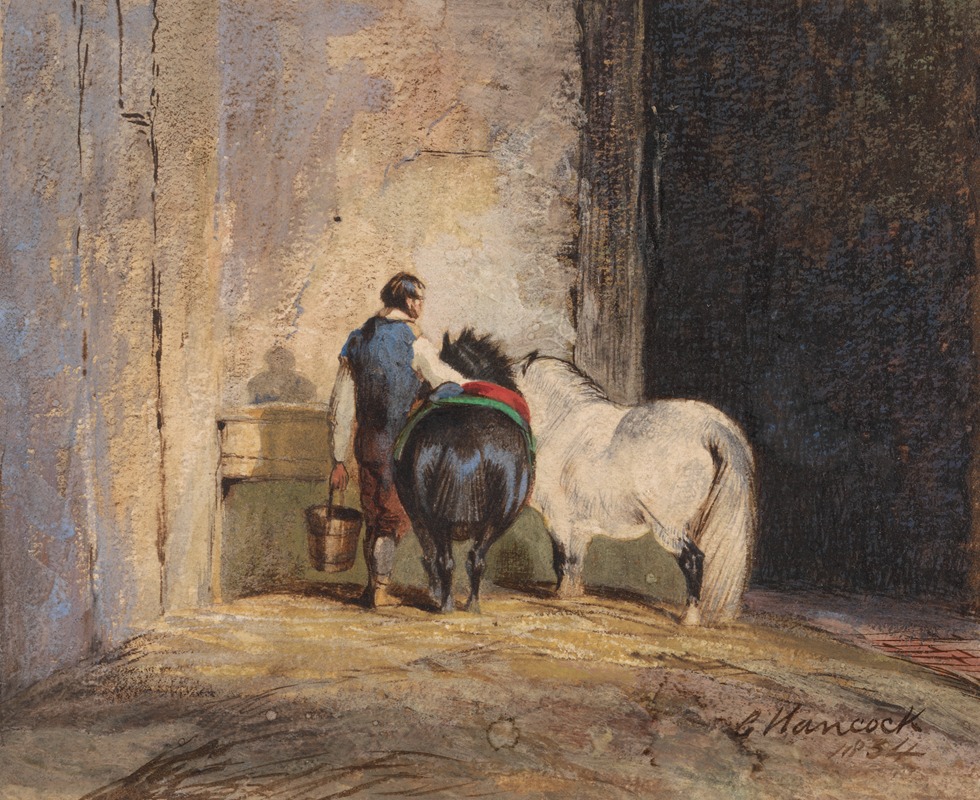 Charles Hancock - Two Shetland Ponies With a Groom