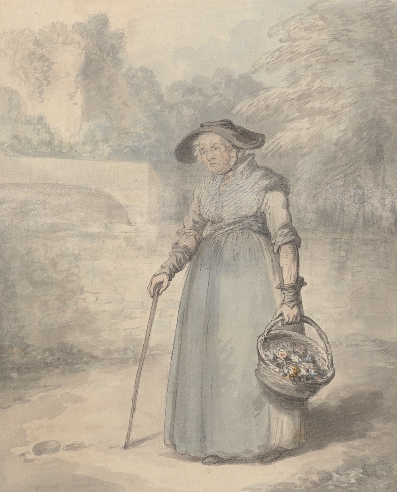 Edward Edwards - Old Lady with Basket of flowers