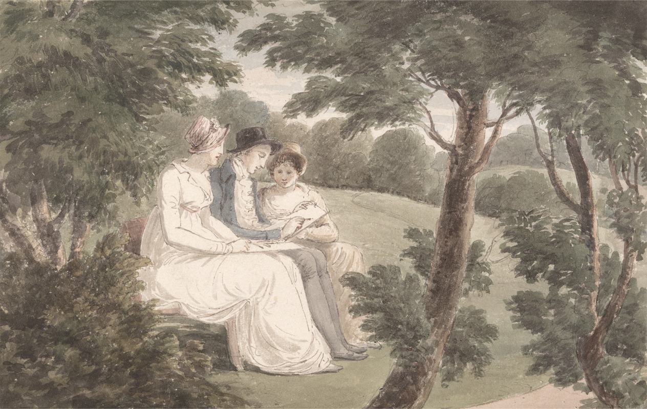 James Holworthy - Miss Templeton, Mr. Holworthy and Miss Crewe, Sketching in a Wooded Landscape