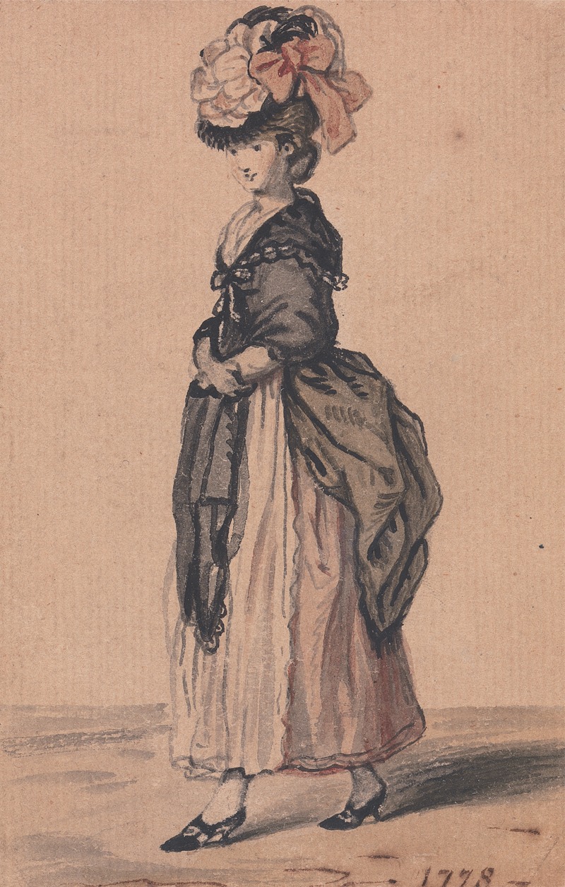 John Collet - A Lady of Fashion with Black Shawl and Black Shoes