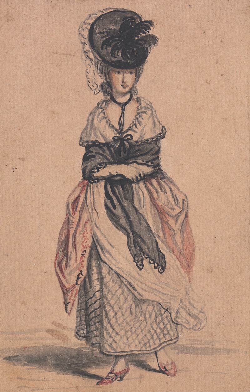 John Collet - A Lady of Fashion with Black Shawl and Red Shoes