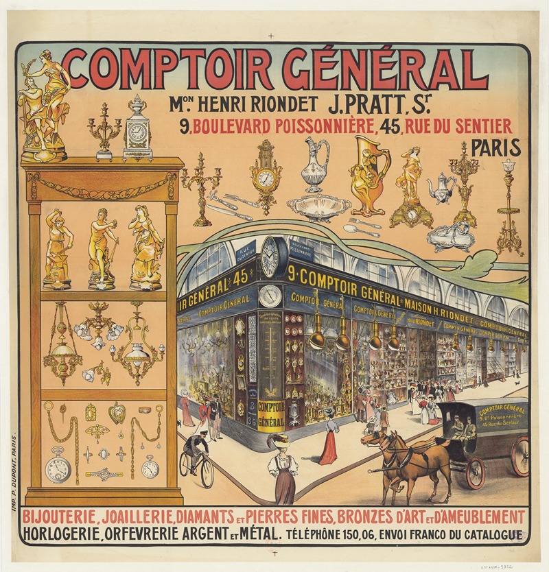 Imp. Paul Dupont - Comptoir général. Maison Henri Riondet, J. Pratt Sr. 9 boulevard poissonière