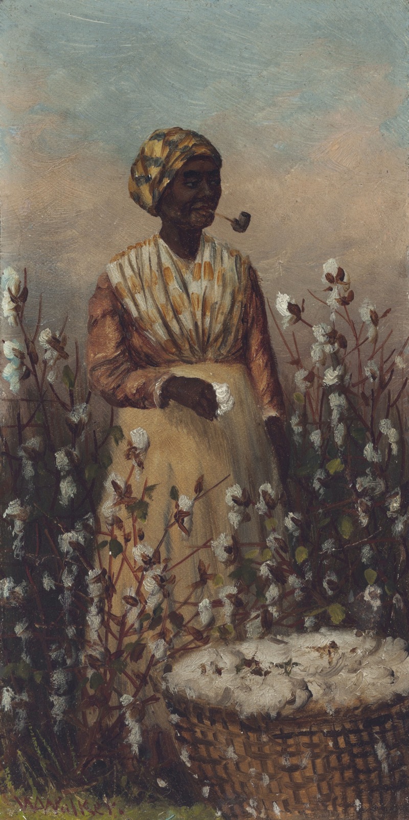 William Aiken Walker - Woman Smoking Pipe and Picking Cotton