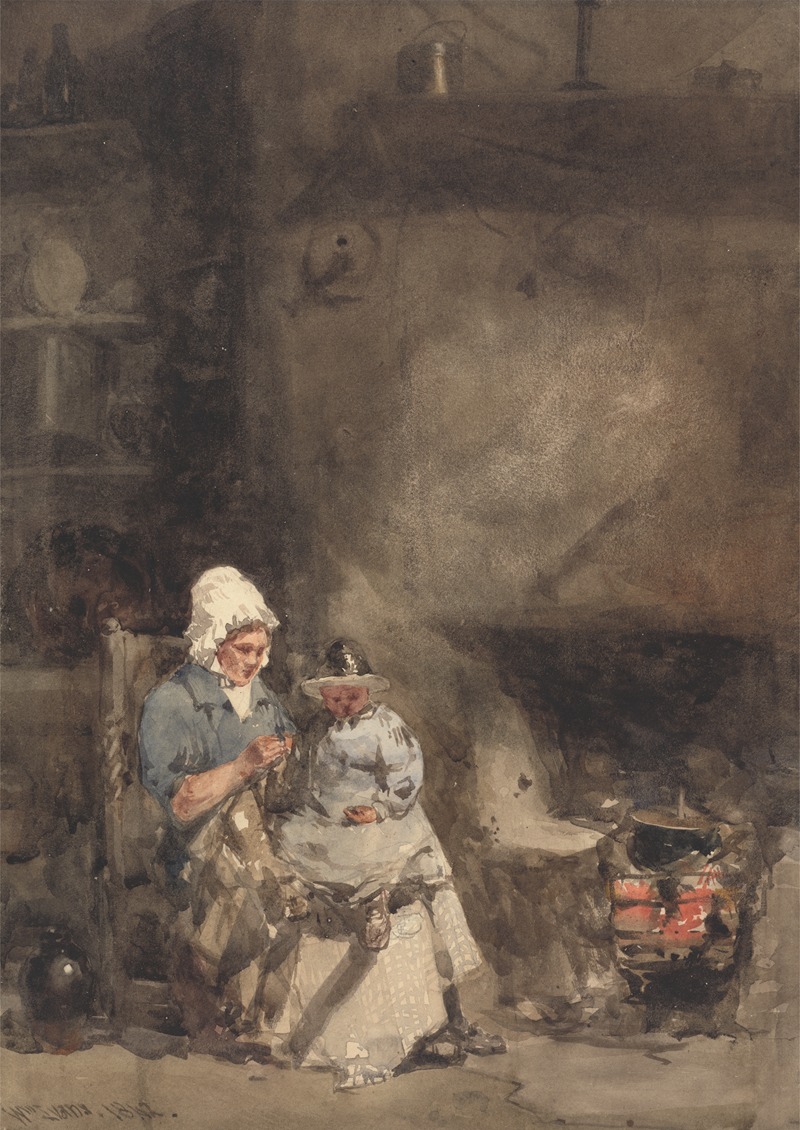 William Evans of Bristol - A Woman and Child by a Hearth