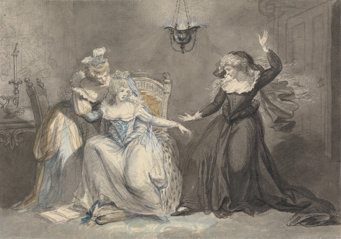 William Hamilton - A Dramatic Scene with Three Women in an Interior