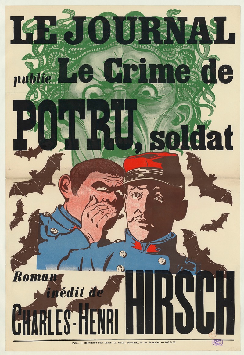 Imp. Paul Dupont - Le Journal publie le Crime de Potru, soldat, roman inédit de Charles-Henri Hirsch