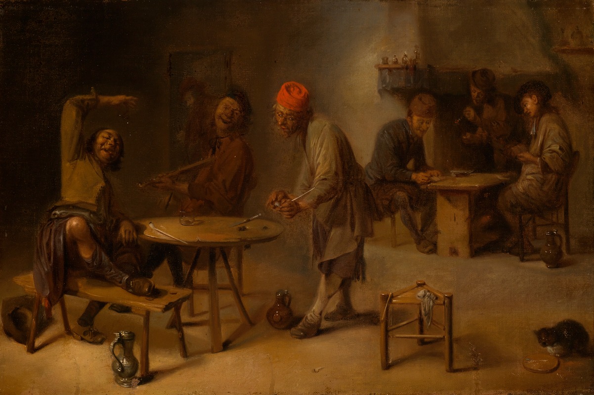 Abraham Diepraem - Drinking, gambling and singing peasants in the tavern