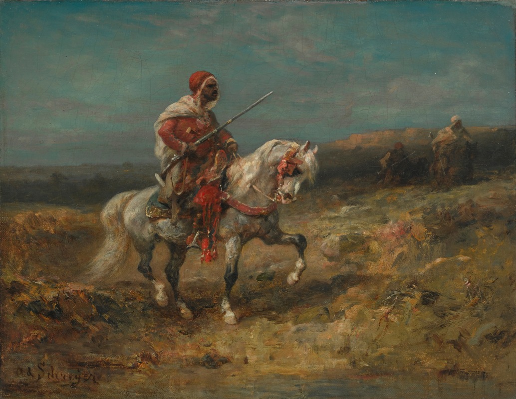 Adolf Schreyer - An Arab horseman on the look-out