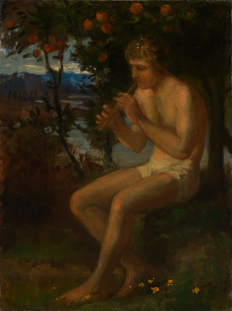 Albert Lang - Boy playing the flute by the lake