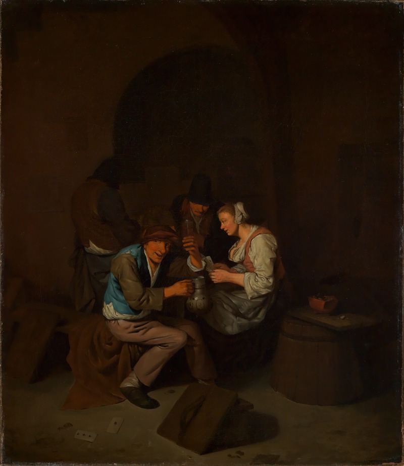 Cornelis Pietersz. Bega - Vier zechende Bauern mit einer Frau