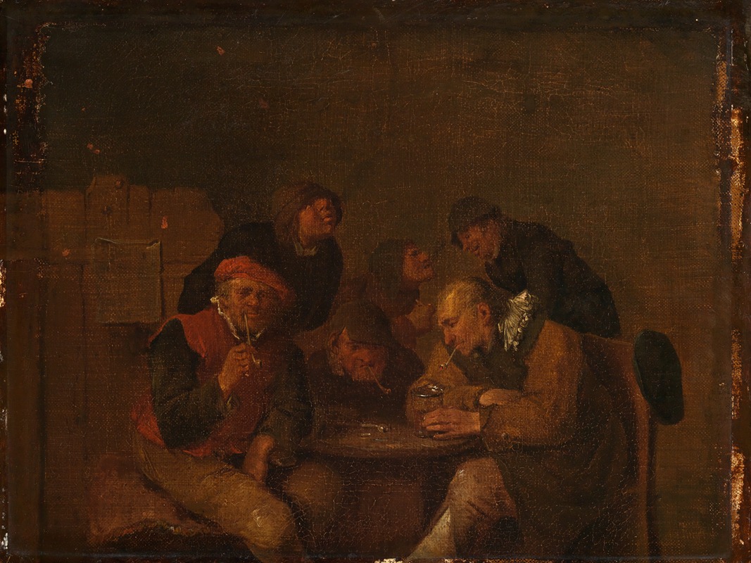 Egbert Van Heemskerck - Six men drinking and smoking in a parlor