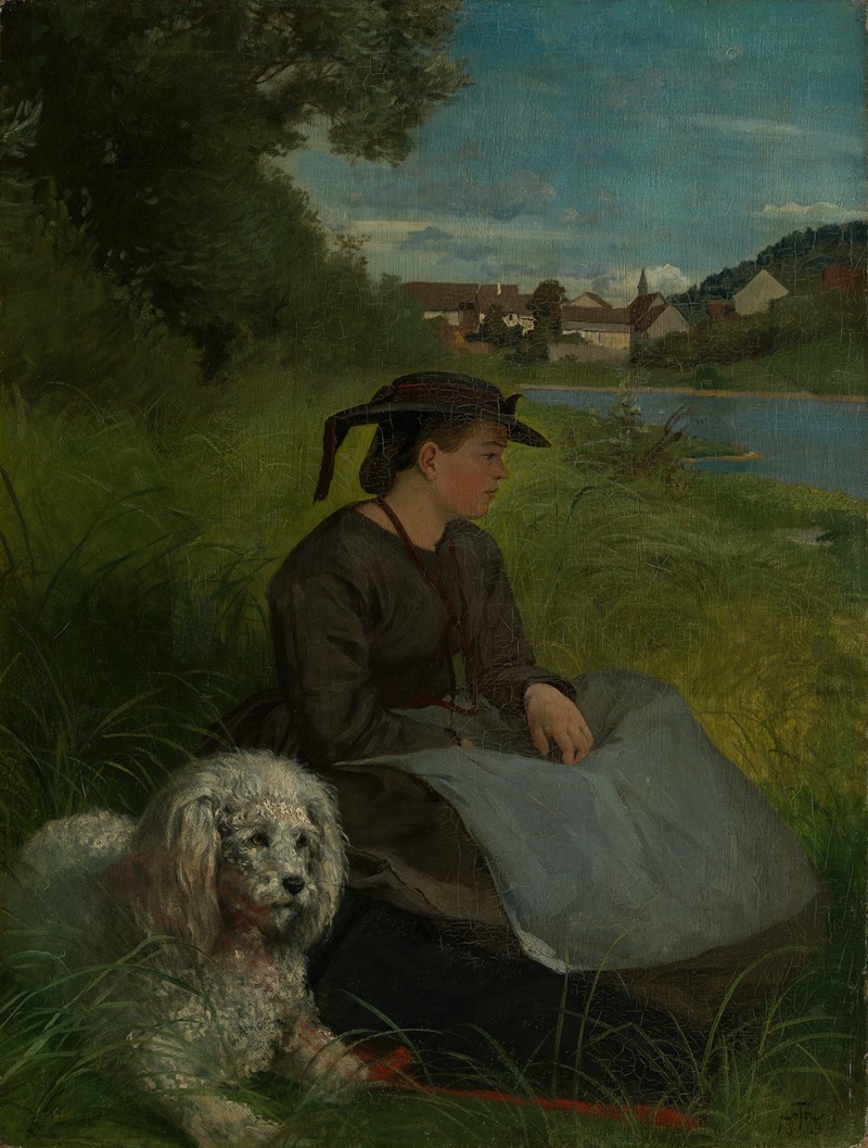 Hans Thoma - Agathe with white dog