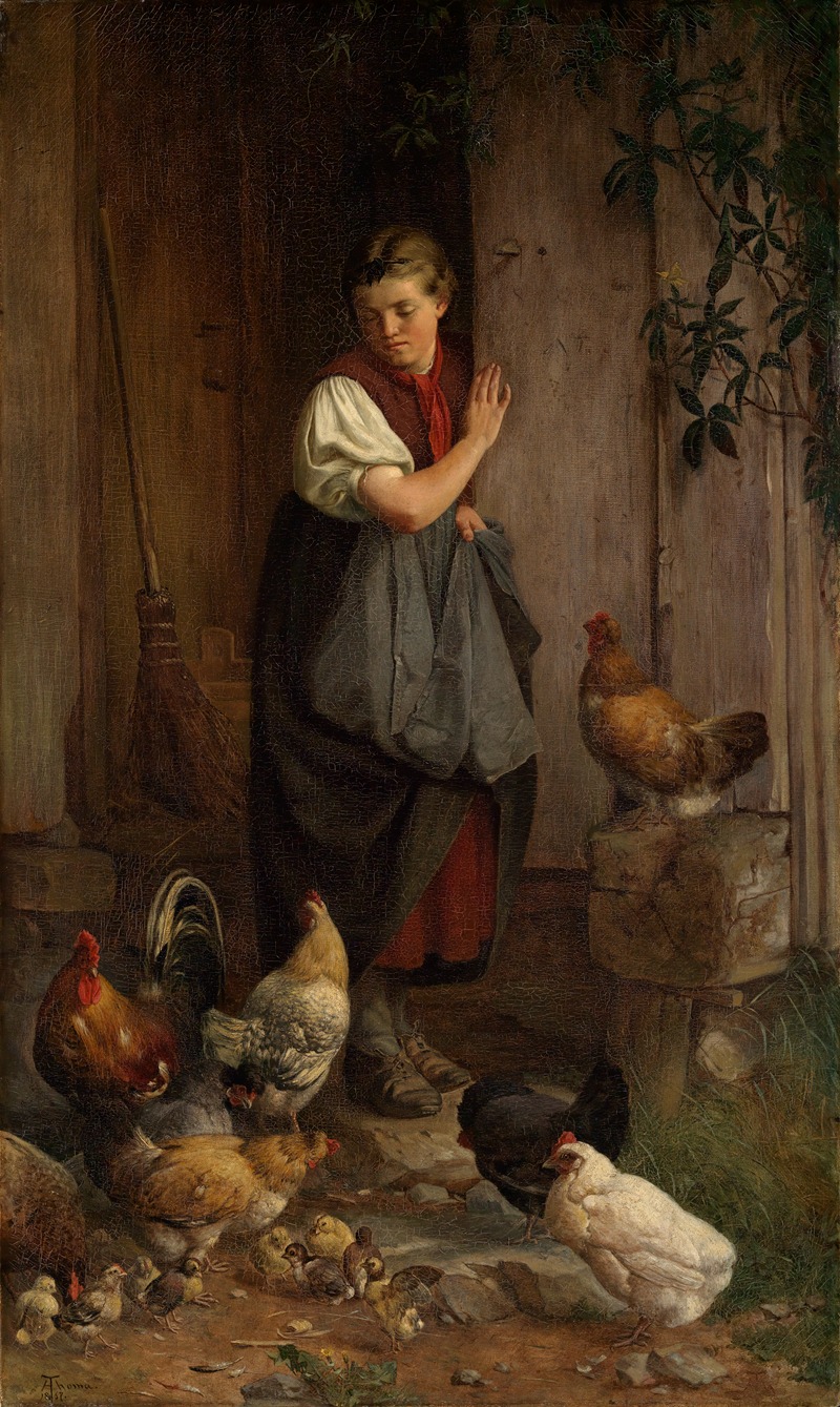 Hans Thoma - Feeding chickens