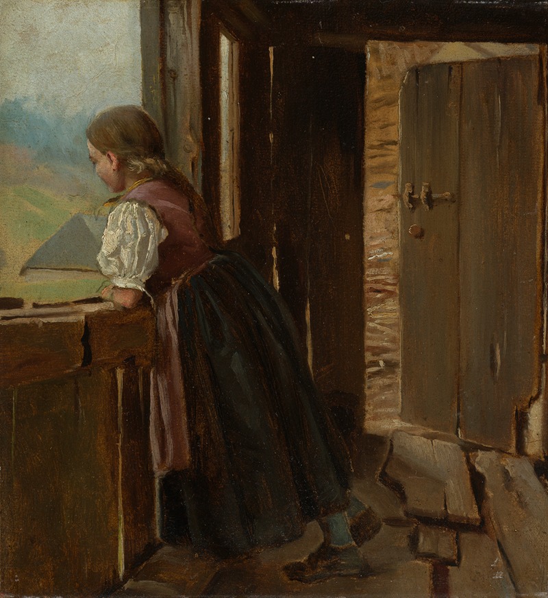 Hans Thoma - Mädchen auf der Laube eines Bauernhauses