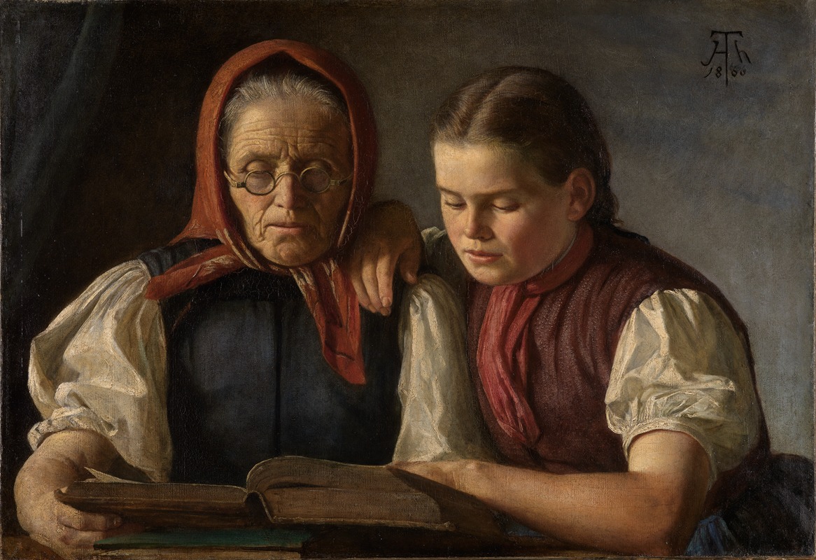 Hans Thoma - Mother and sister of the artist, reading the Bible