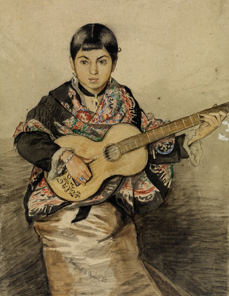 Hans Thoma - Neapolitan woman with guitar