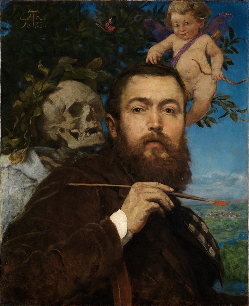 Hans Thoma - Self-portrait with Cupid and Death