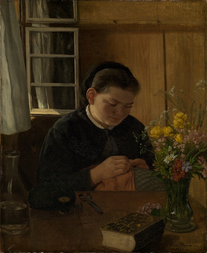 Hans Thoma - Sewing girl