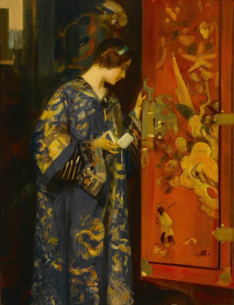 Henri Gaston Darien - A contemplative portrait of a young lady in an Oriental robe