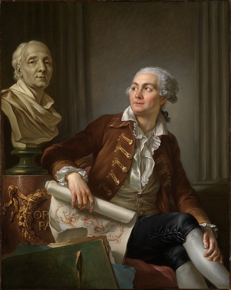 Jean-Simon Berthélemy - Portrait of a gentleman with the bust of Denis Diderot