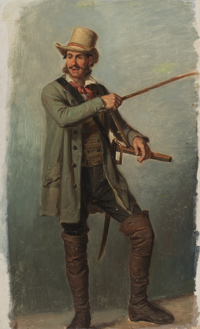 Johann Baptist Kirner - Badischer Freischärler in Schaftstiefeln mit Degen und Gewehr